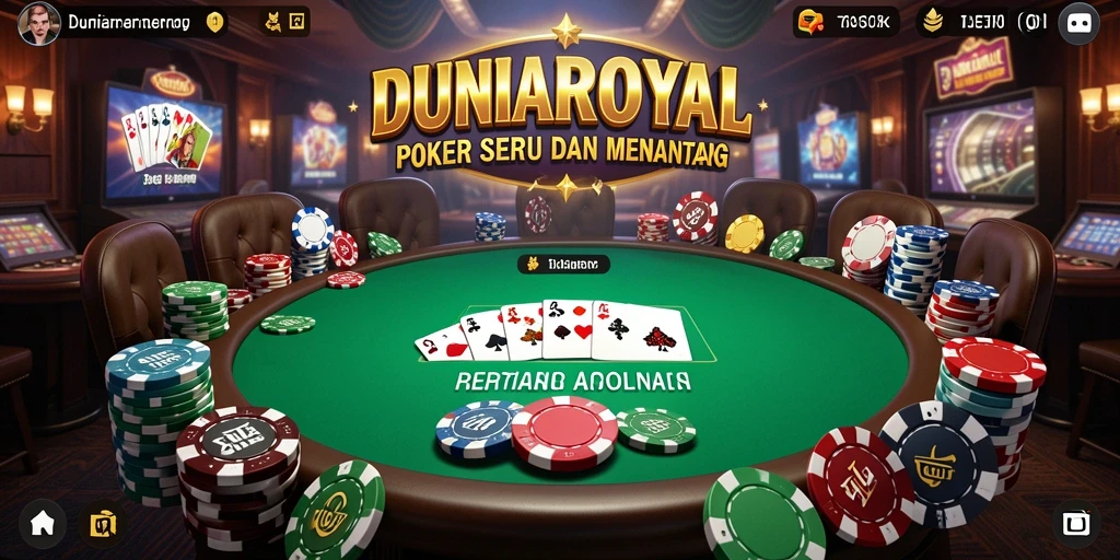 Tampilan menarik dari gameplay asli DUNIAROYAL yang menawarkan pengalaman Poker menegangkan.