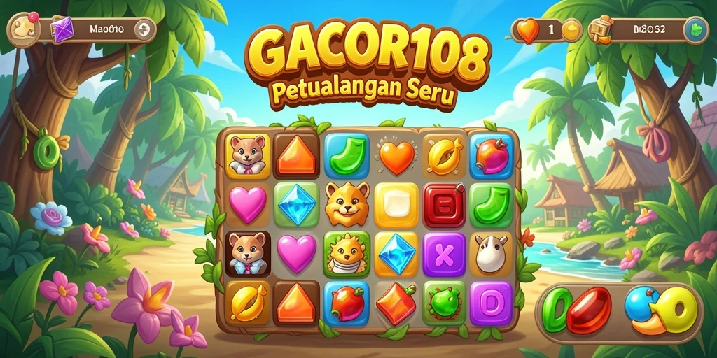 Gameplay menarik dalam GACOR108 dengan kombinasi permata berwarna.