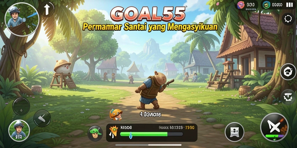 Screenshot gameplay GOAL55 yang menyenangkan dan berwarna.