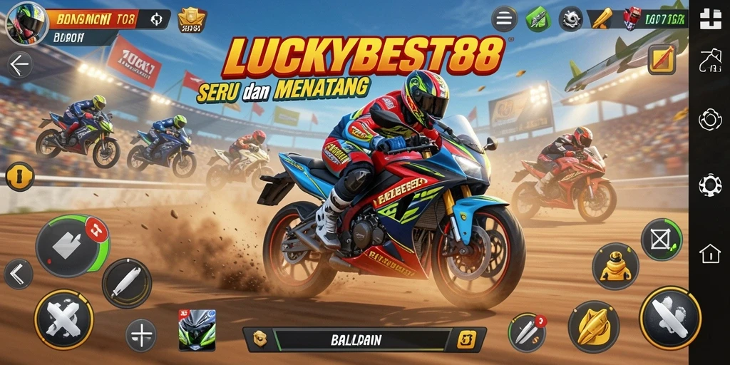 Tampilan menarik dari gameplay LUCKYBEST88 di balapan motor.