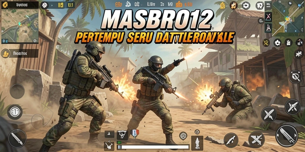 Tangkapan layar gameplay MASBRO12 dengan aksi pertempuran Battle Royale.