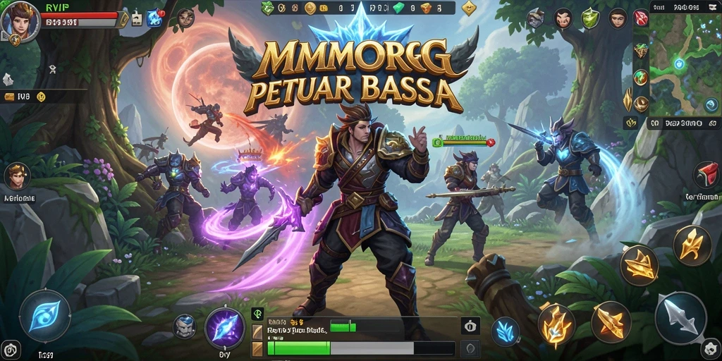 Screenshot gameplay RVIP menampilkan pertarungan epik dalam dunia fantasi.
