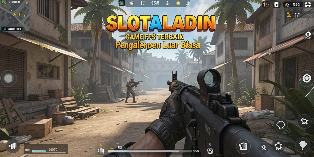 Tangkapan layar menampilkan aksi tembak-menembak yang mendebarkan dalam SLOTALADIN.