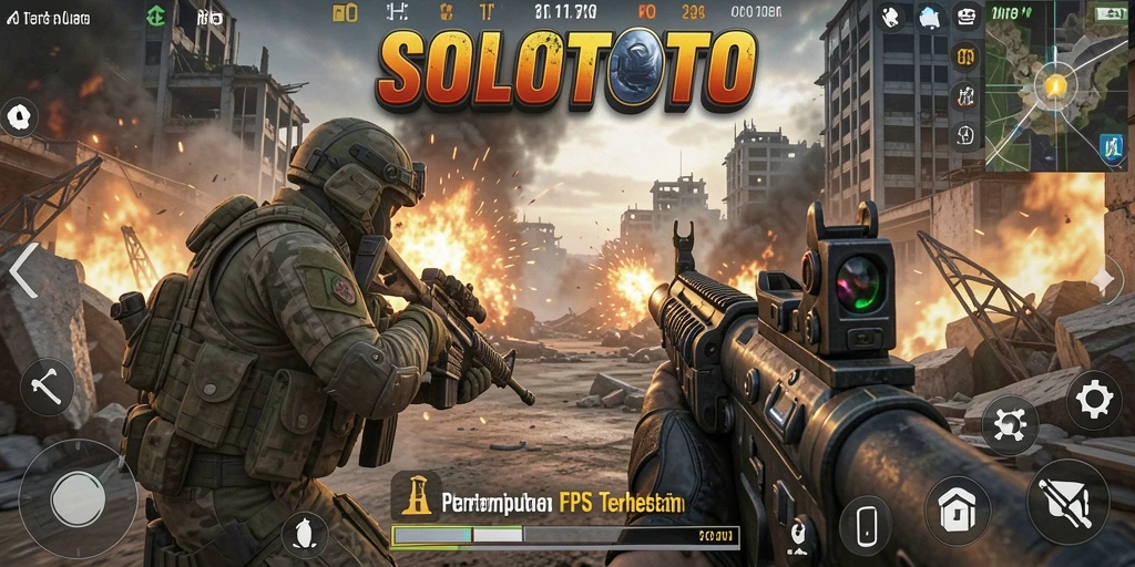 Tampilan gameplay mendebarkan dalam pertempuran FPS di SOLOTOTO.