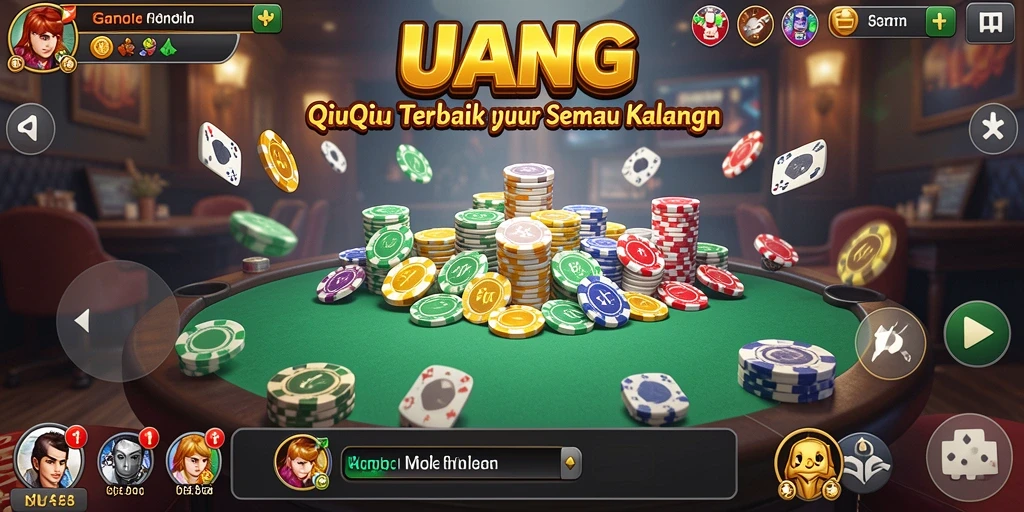 Screenshot utama UANG dengan aksi seru permainan QiuQiu.